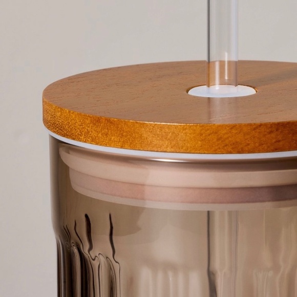 Hearth & Hand Magnolia 21oz Blush Fluted Glass Tumbler with Wood Lid - Picture 3 of 6